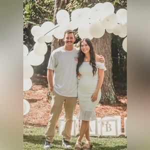 White off the shoulder stretch maternity dress